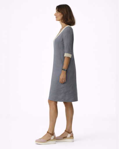 Women’s V-neck embroidered dress with embellished sleeves