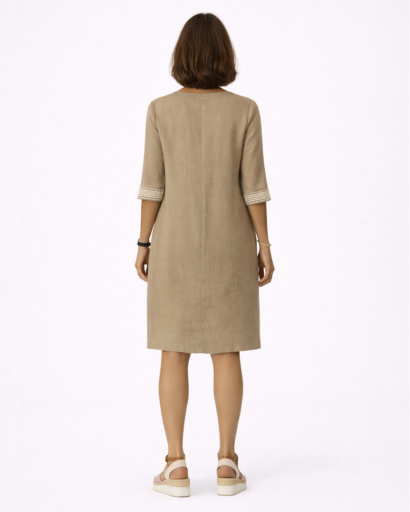 Women’s V-neck embroidered dress with embellished sleeves