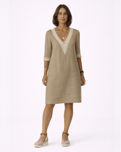 Women’s V-neck embroidered dress with embellished sleeves