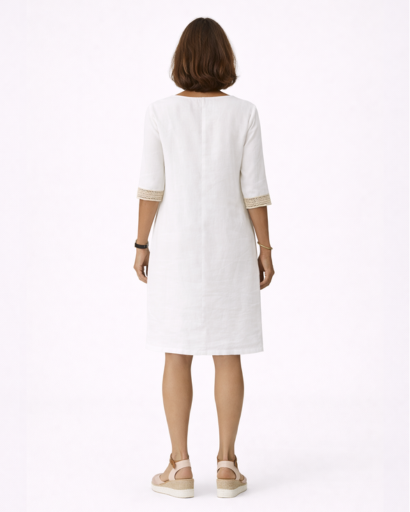 Women’s V-neck embroidered dress with embellished sleeves