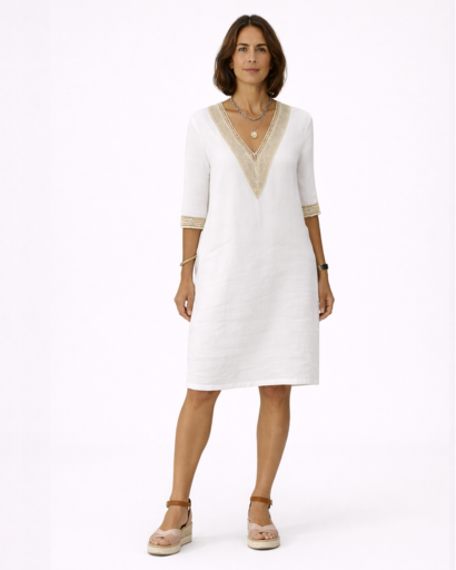 Women’s V-neck embroidered dress with embellished sleeves