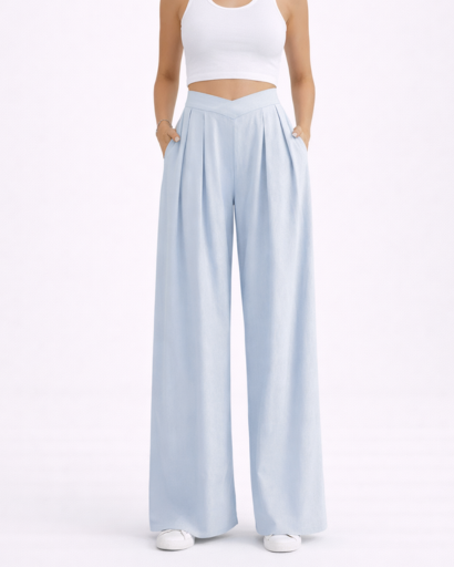 Women’s high-waisted wide-leg pleated trousers