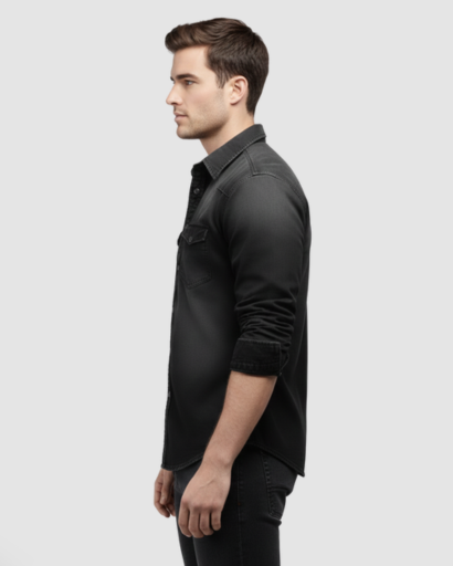 Men's slim-fit western-style denim shirt with flap pockets