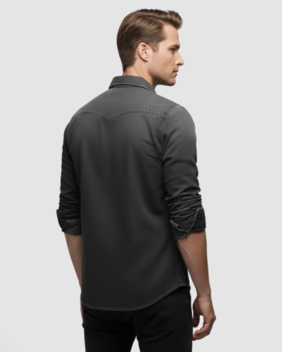 Men's slim-fit western-style denim shirt with flap pockets