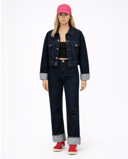 Women’s denim set cropped jacket and wide leg pants