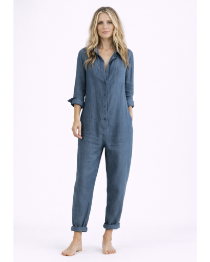 Women’s linen long-sleeve button-up jumpsuit
