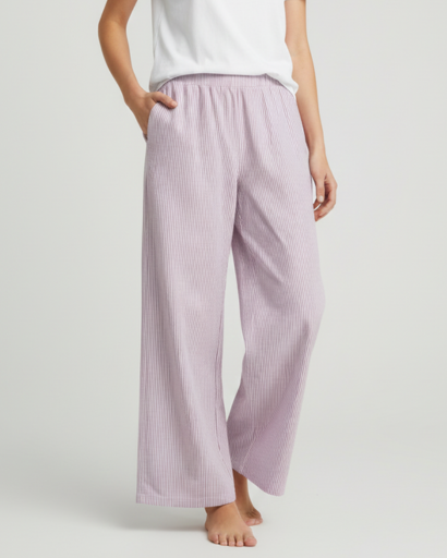 Flowy trousers with vertical stripes and elasticated drawstring waist