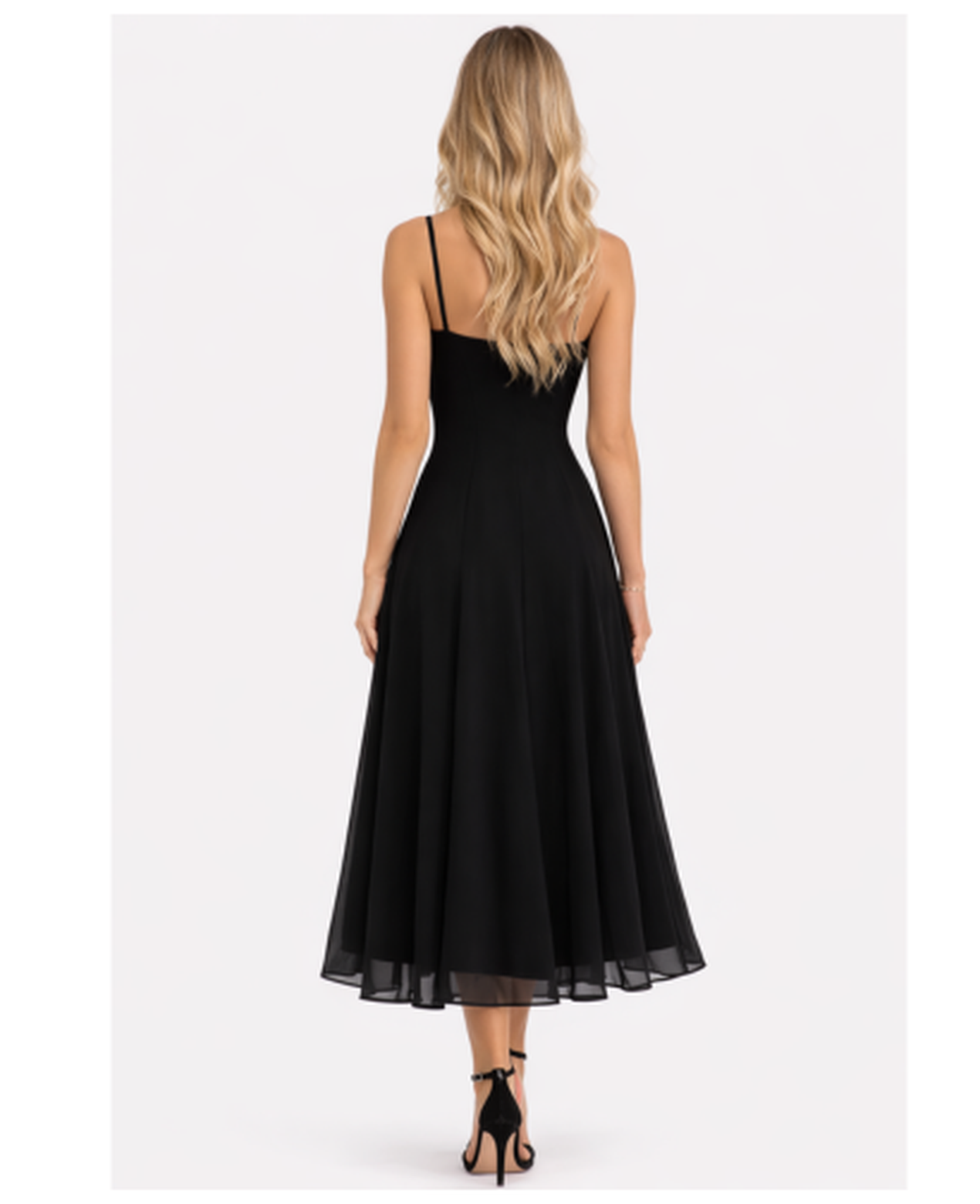 Flared Midi Dress Women – Square Neckline & Thin Straps, Garden Party Summer Chic