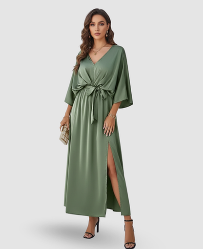 Flowy Maxi Dress Women – Batwing Sleeves & Tied Waist Side Slit, Boho Resort Summer Canada