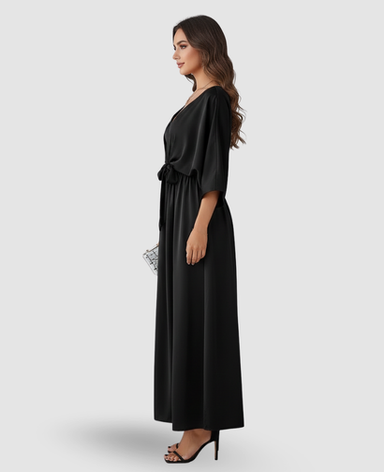 Flowy Maxi Dress Women – Batwing Sleeves & Tied Waist Side Slit, Boho Resort Summer Canada