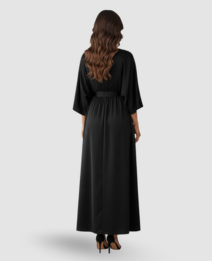 Flowy Maxi Dress Women – Batwing Sleeves & Tied Waist Side Slit, Boho Resort Summer Canada
