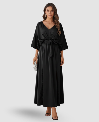 Flowy Maxi Dress Women – Batwing Sleeves & Tied Waist Side Slit, Boho Resort Summer Canada