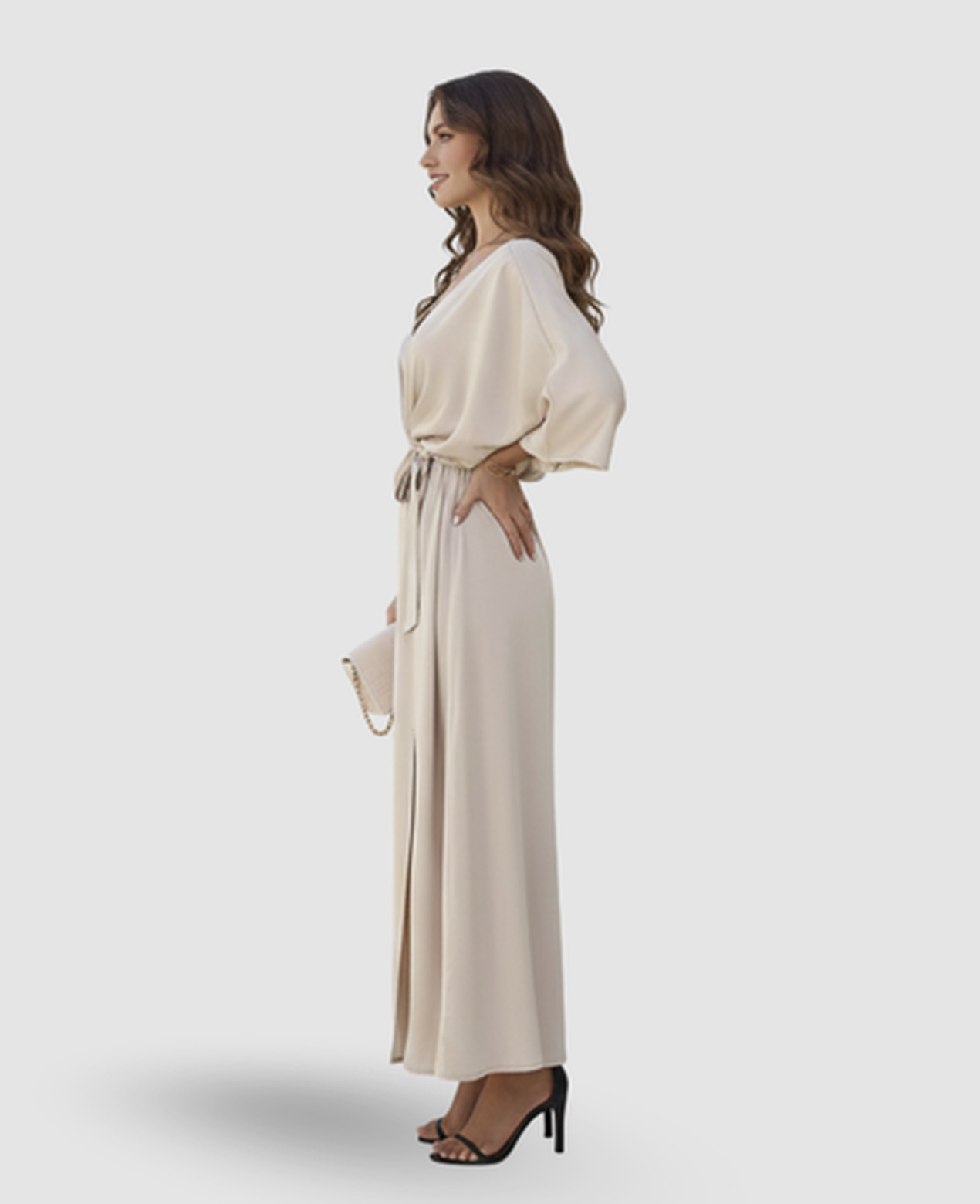 Flowy Maxi Dress Women – Batwing Sleeves & Tied Waist Side Slit, Boho Resort Summer Canada