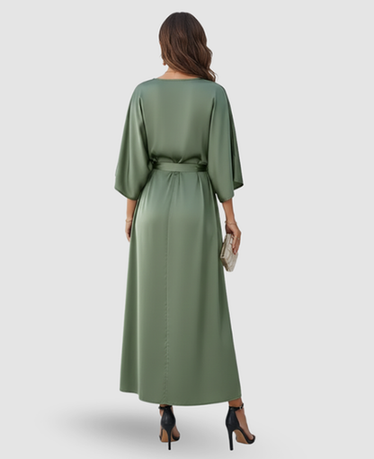 Flowy Maxi Dress Women – Batwing Sleeves & Tied Waist Side Slit, Boho Resort Summer Canada