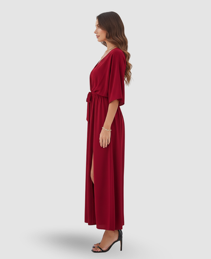 Flowy Maxi Dress Women – Batwing Sleeves & Tied Waist Side Slit, Boho Resort Summer Canada