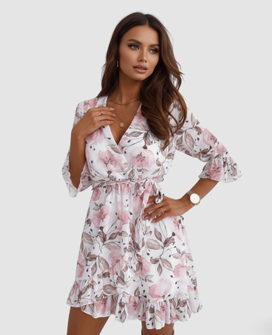 Floral Wrap Mini Dress Women – Ruffle Sleeve & Tie Waist, Summer Garden Party Canada
