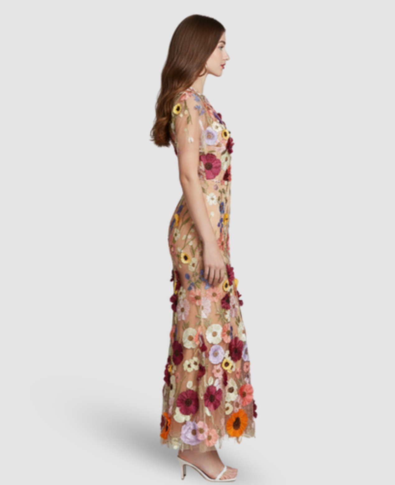 Floral Embroidered Evening Gown Women – Mermaid Silhouette & Sheer Sleeves, Formal Gala Elegant