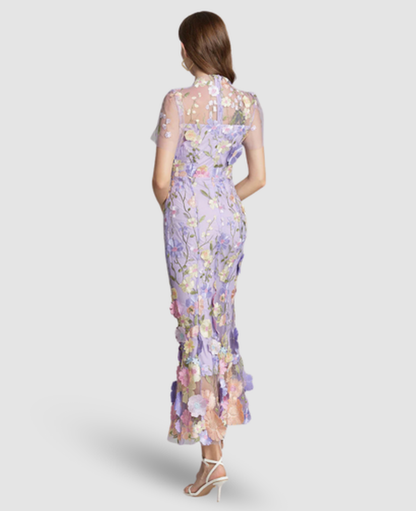 Floral Embroidered Evening Gown Women – Mermaid Silhouette & Sheer Sleeves, Formal Gala Elegant