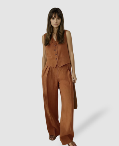 Two-Piece Suit Women – Sleeveless Vest & High-Waist Wide-Leg Trousers, Smart Office Chic