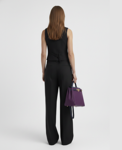 Two-Piece Suit Women – Sleeveless Vest & High-Waist Wide-Leg Trousers, Smart Office Chic