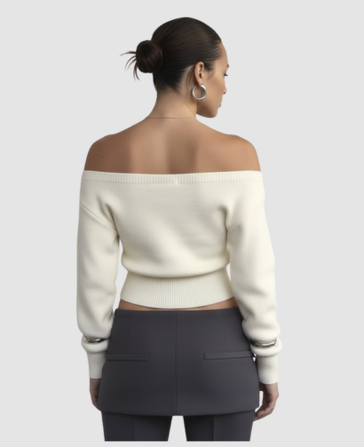 Asymmetric Bare-Shoulder Sweater Women – Cropped Fitted Knit & Off-Shoulder Neckline, Chic Casual Elevated