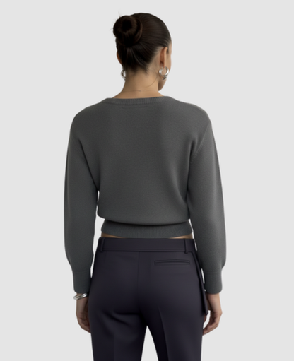 Asymmetric Bare-Shoulder Sweater Women – Cropped Fitted Knit & Off-Shoulder Neckline, Chic Casual Elevated