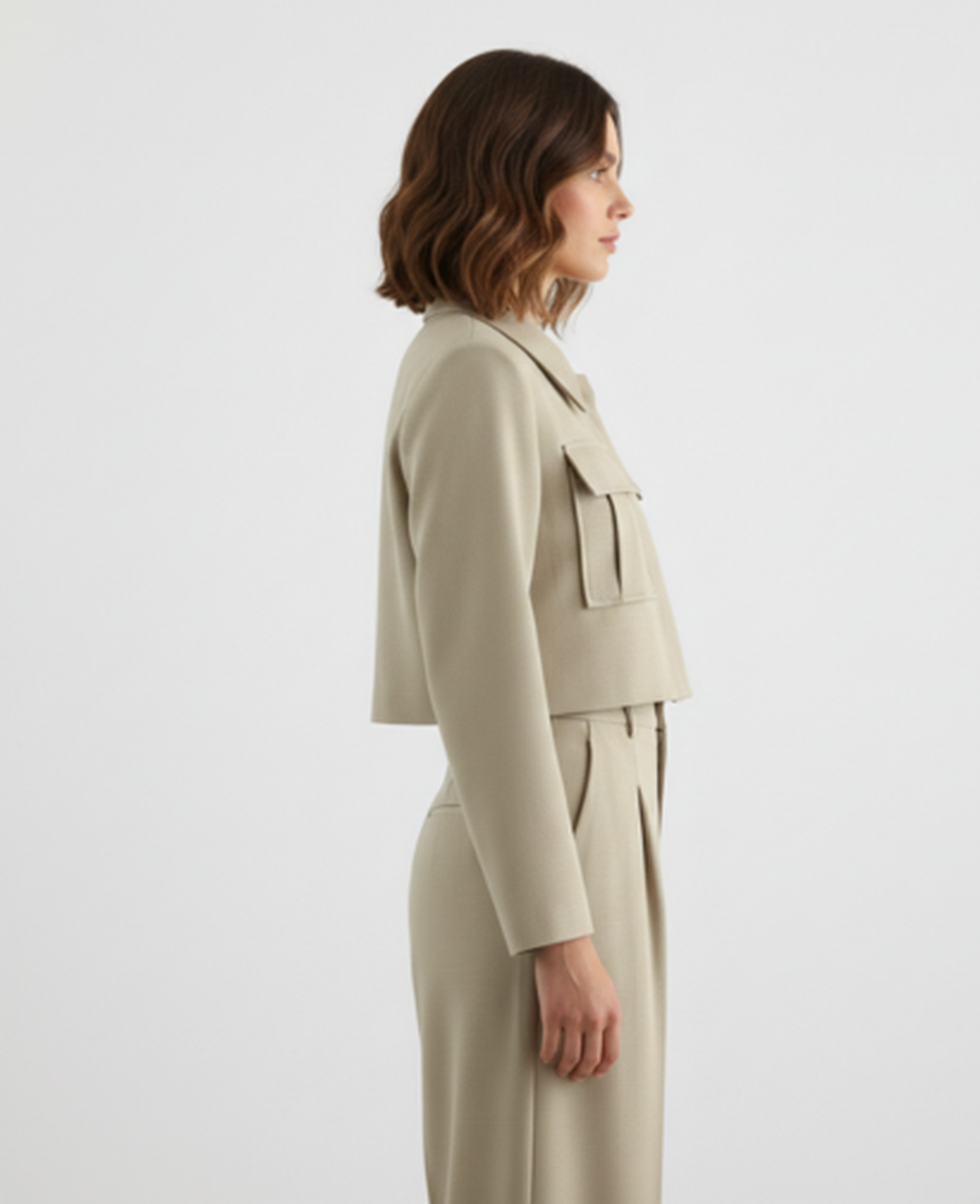 Cargo Two-Piece Set Women – Cropped Jacket & Pleated Wide-Leg Trousers, City Chic Utility