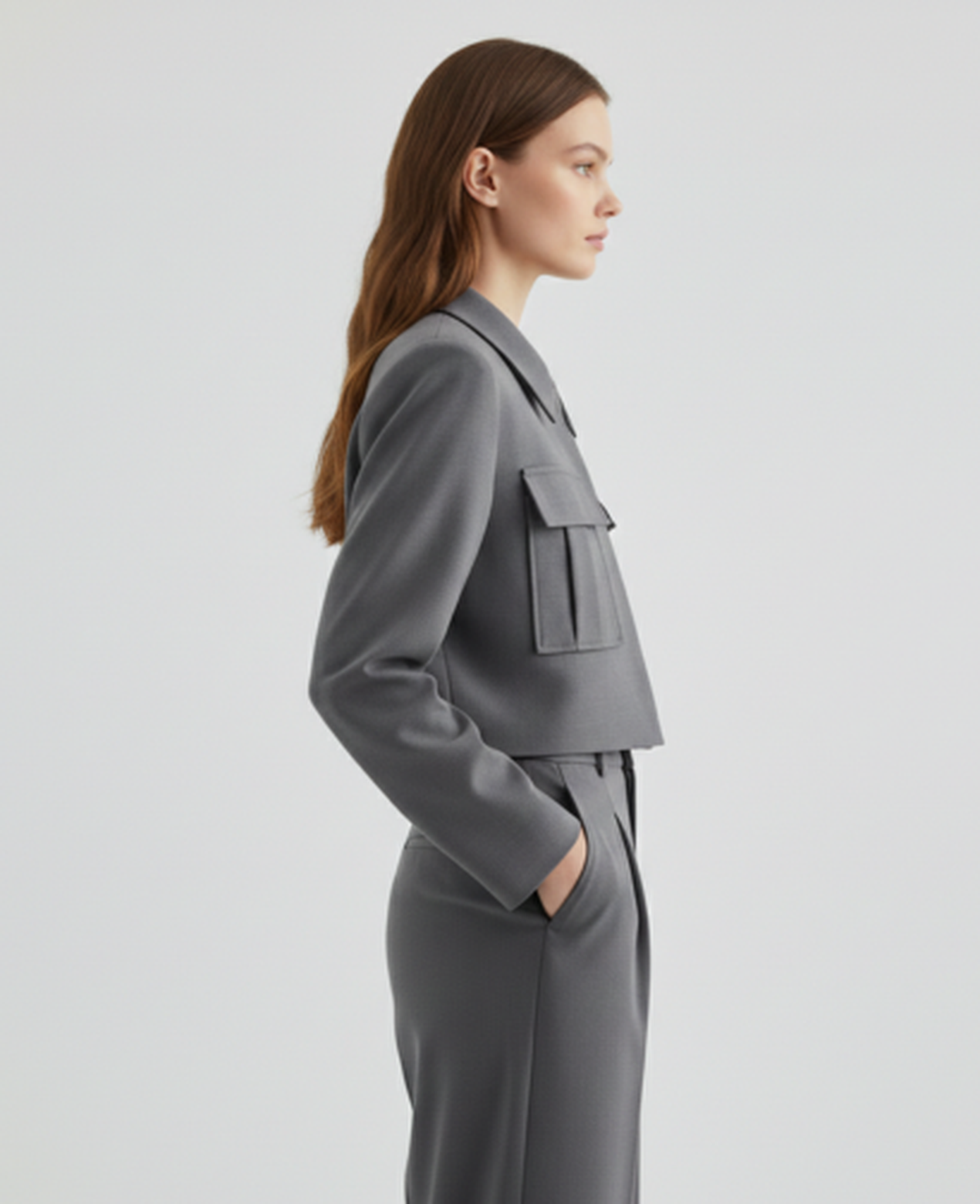 Cargo Two-Piece Set Women – Cropped Jacket & Pleated Wide-Leg Trousers, City Chic Utility
