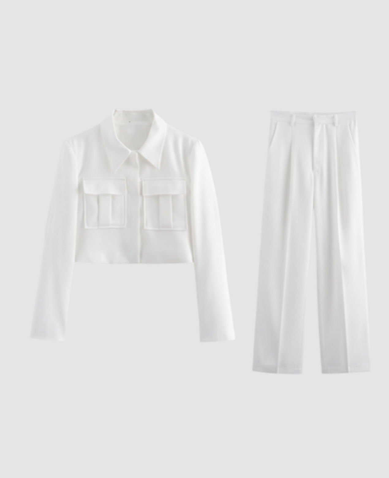 Cargo Two-Piece Set Women – Cropped Jacket & Pleated Wide-Leg Trousers, City Chic Utility