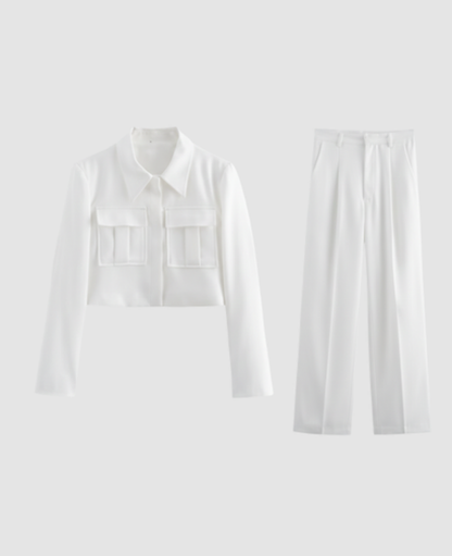 Cargo Two-Piece Set Women – Cropped Jacket & Pleated Wide-Leg Trousers, City Chic Utility