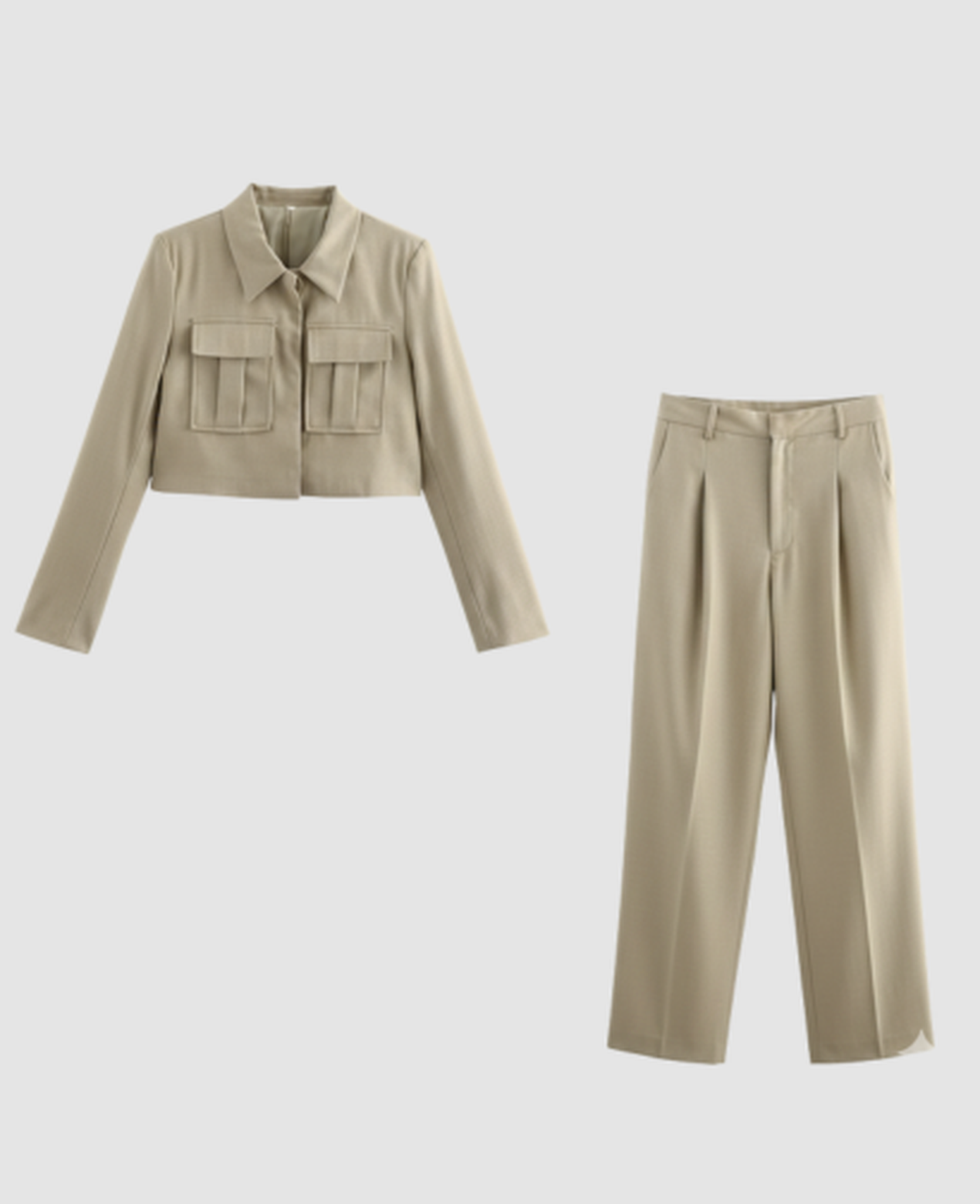 Cargo Two-Piece Set Women – Cropped Jacket & Pleated Wide-Leg Trousers, City Chic Utility