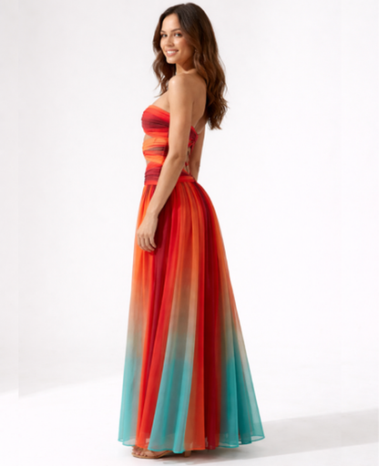 Strapless Maxi Dress Women – Draped Bodice & Waist Cut-Out, Summer Wedding Guest Evening