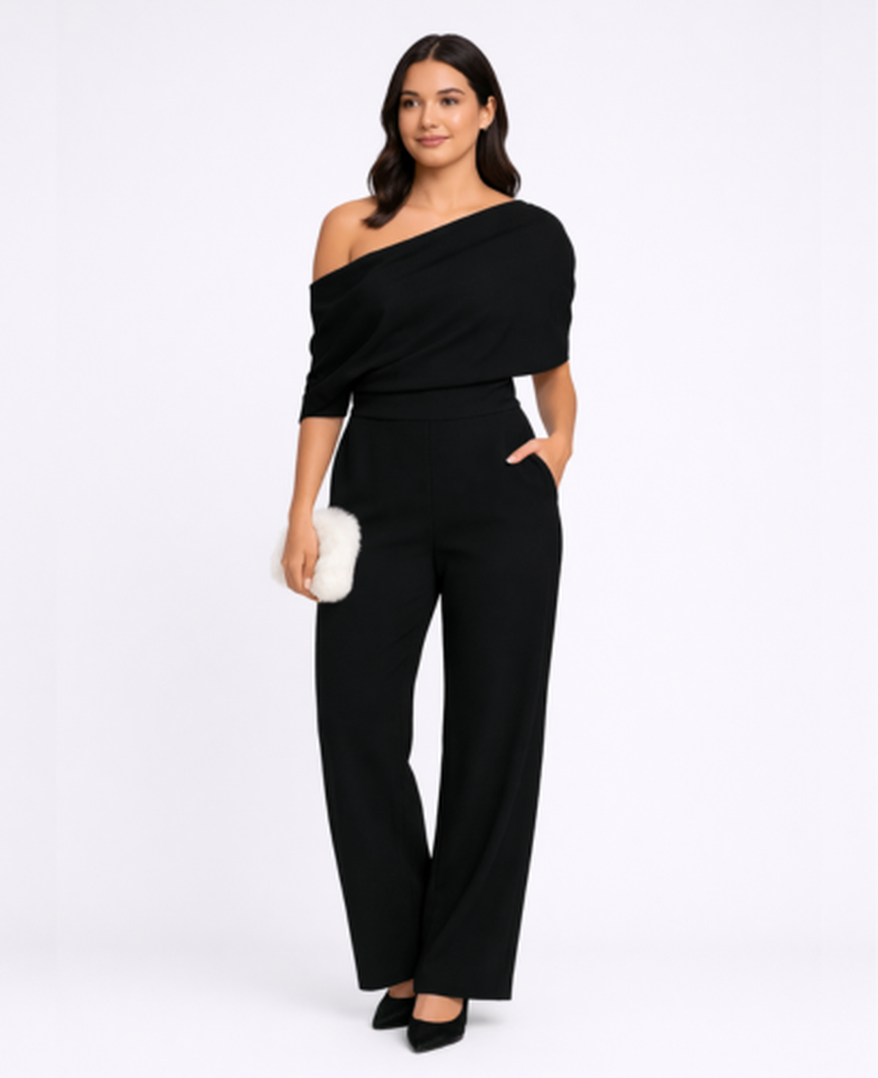 One-Shoulder Wide-Leg Jumpsuit Women – Asymmetric Neckline & Defined Waist, Wedding Guest Evening Elegant