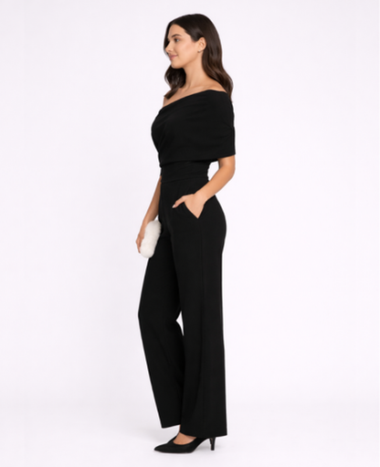 One-Shoulder Wide-Leg Jumpsuit Women – Asymmetric Neckline & Defined Waist, Wedding Guest Evening Elegant