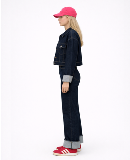 Denim Two-Piece Set Women – Cropped Jacket & High-Waist Wide-Leg Pants, Casual Chic Everyday