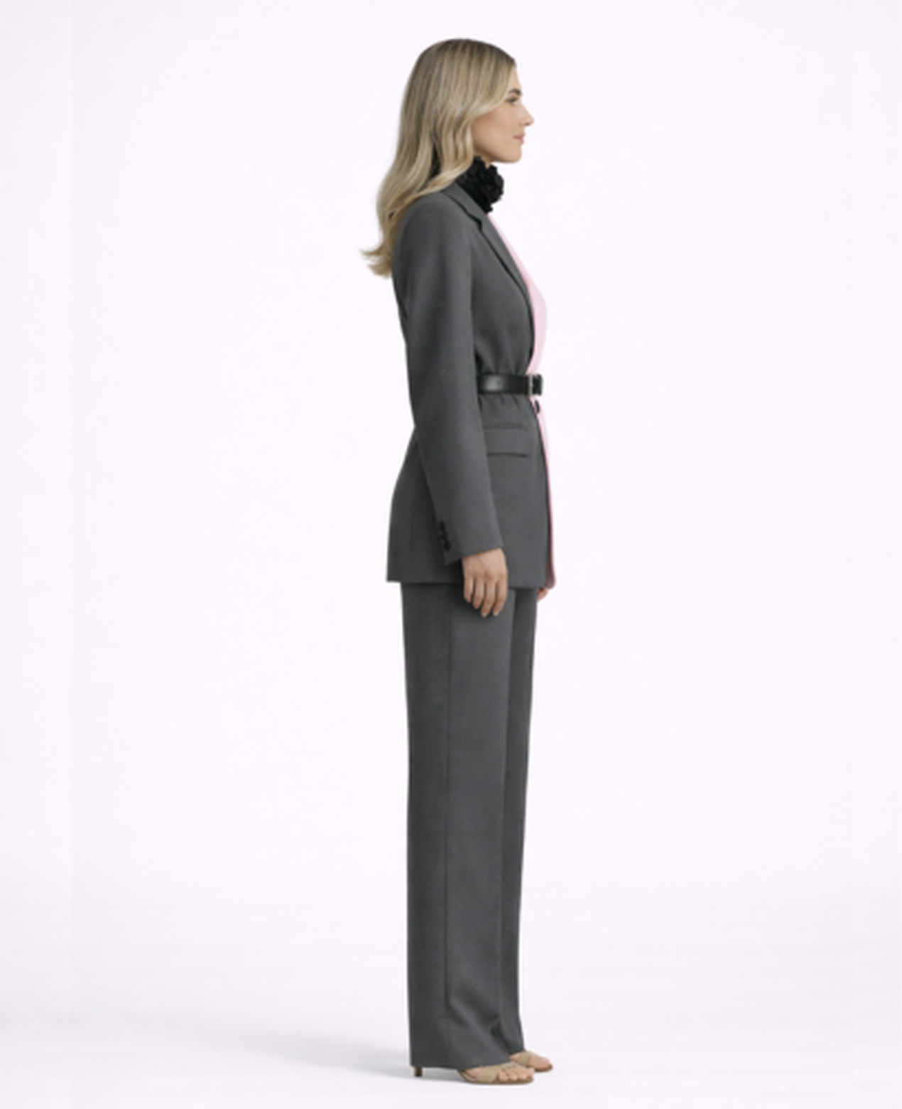 Tailored Two-Piece Blazer Set Women – Belted Two-Tone Jacket & Straight-Leg Trousers, Smart Office Chic