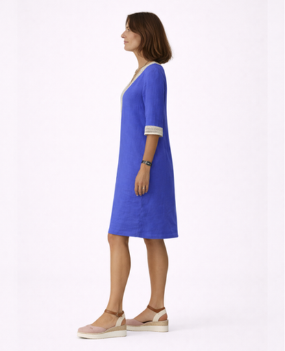 Embroidered Boho Dress Women – Deep V-Neck & Contrast Sleeves, Summer Wedding Cottage