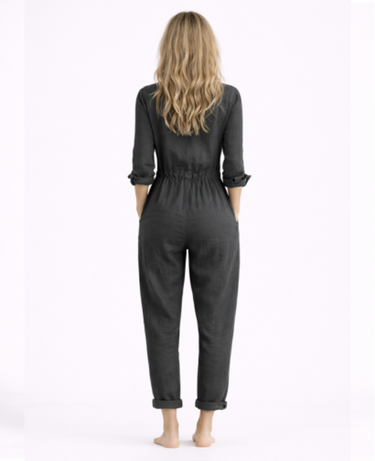 Linen Jumpsuit Women – Lightweight Button-Up & Shirt Collar, Casual Chic Summer