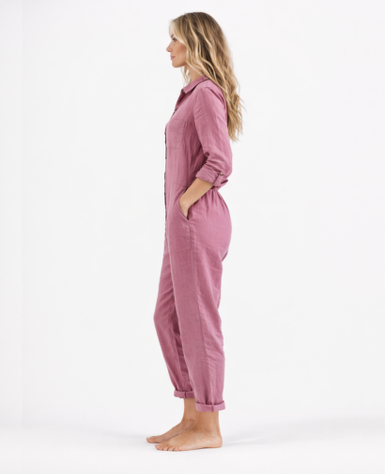 Linen Jumpsuit Women – Lightweight Button-Up & Shirt Collar, Casual Chic Summer