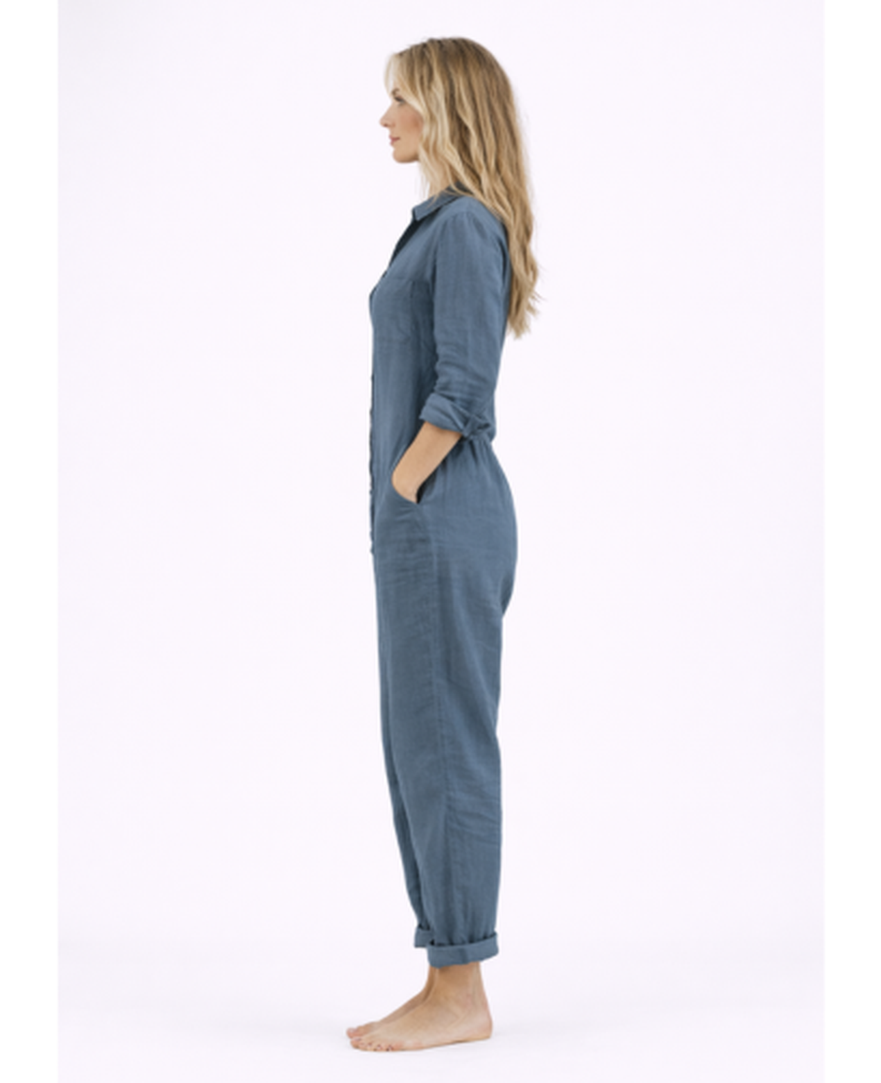 Linen Jumpsuit Women – Lightweight Button-Up & Shirt Collar, Casual Chic Summer