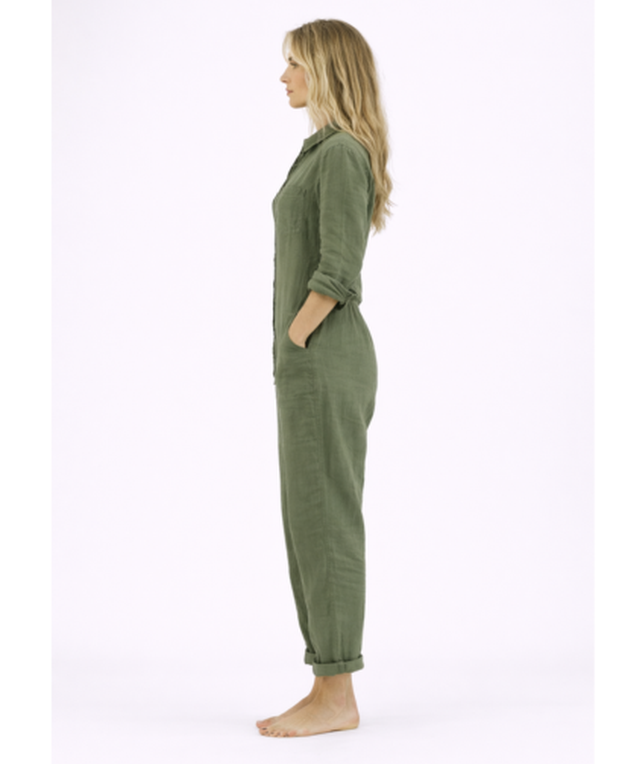 Linen Jumpsuit Women – Lightweight Button-Up & Shirt Collar, Casual Chic Summer