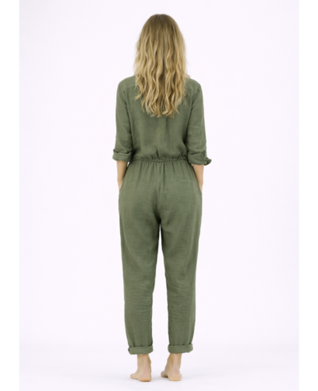 Linen Jumpsuit Women – Lightweight Button-Up & Shirt Collar, Casual Chic Summer