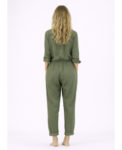 Linen Jumpsuit Women – Lightweight Button-Up & Shirt Collar, Casual Chic Summer
